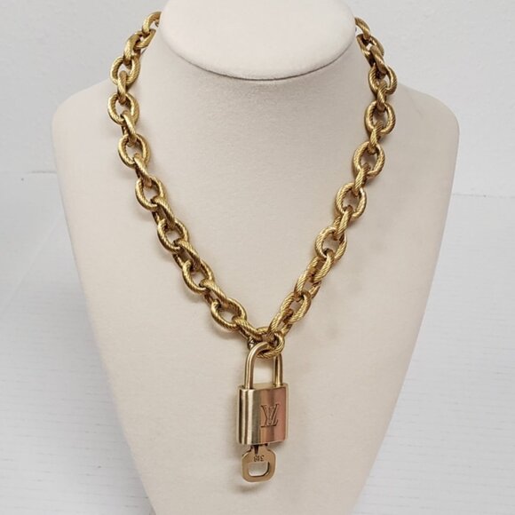Louis Vuitton Jewelry - Louis Vuitton Lock & Key Gold with Unbranded CubanGeometry Stainless Steel Chain